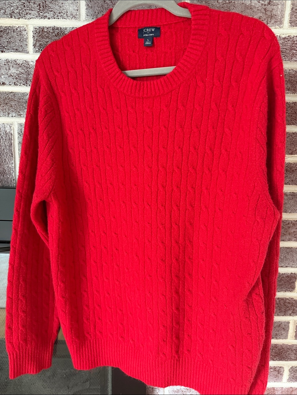 J. Crew Bright Red Cable Crewneck Sweater